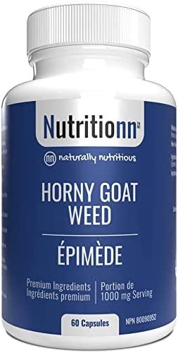Horny Goat Weed by Nutritionn - 100% Pure Epimedium (HGW) With No Added Ingredients - 500 mg Capsules, 1000 mg Once-Daily Serving - Premium Natural Health Supplement