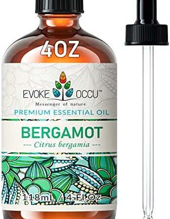 EVOKE OCCU Bergamot Essential Oil 4 Oz, Pure Bergamot Oil for Skin Massage Aromatherapy Diffuser Candle Soap Making- 4 FL Oz