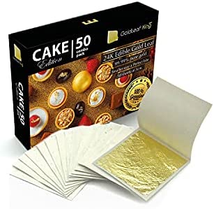 24K Cake Edition 50 Combo Pack | Edible Gold Leaf Sheet - 50 Sheets x 1.2 inches | Smaller Size - a Perfect bite | edible gold leaf for cake decorating - all in one edible gold leaf sheets | GoldleafKing