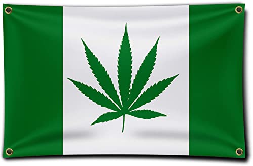 Canada 30inchX60inch Marijuana Flag Double Sided Print glossy silk Fabric Vivid Color and UV Fade Resistant Green Weed Flags