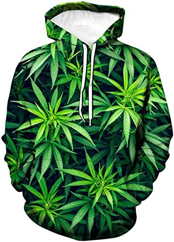 Hisayhe Mens Womens Casual Hoodie Pullover Weed Leaf 3D Printing Graphic Sweatshirt Tops