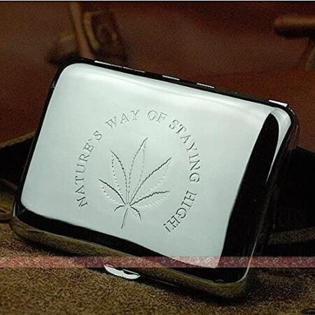 Marijuana Weed Leaf Premium Stainless Steel Engraved Cigarette Case
