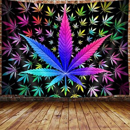 VEIGIKE Cool Trippy Weed Tapestry, Neon Tie Dye Marijuana Leaf Cannabis Art Tapestry Wall Hanging for Men Bedroom, Colourful Blacklight Tapestries Poster Blanket College Dorm Home Decor (40X30)